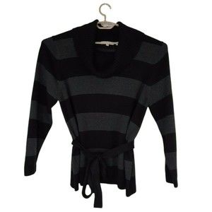 *Pria Sweater 2X Black Striped Cowl Neck Long Sleeve Pullover Cotton $68 NWT
